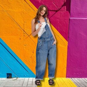 Cello Denim The Devin Mid Waisted Barrel Overall - Dark Wash Large